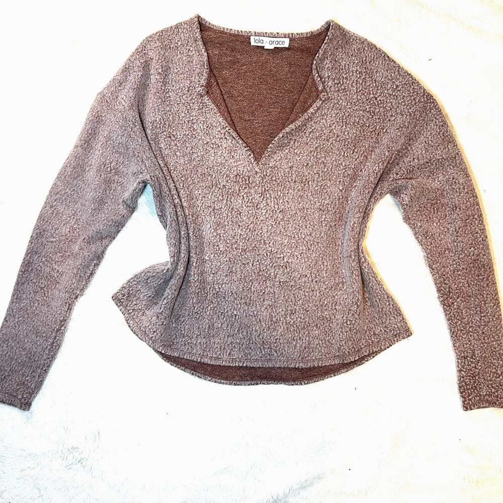 Layered Look Mauve Soft Cottagecore Long Sleeve V-Neck Knit Sweater Size Medium